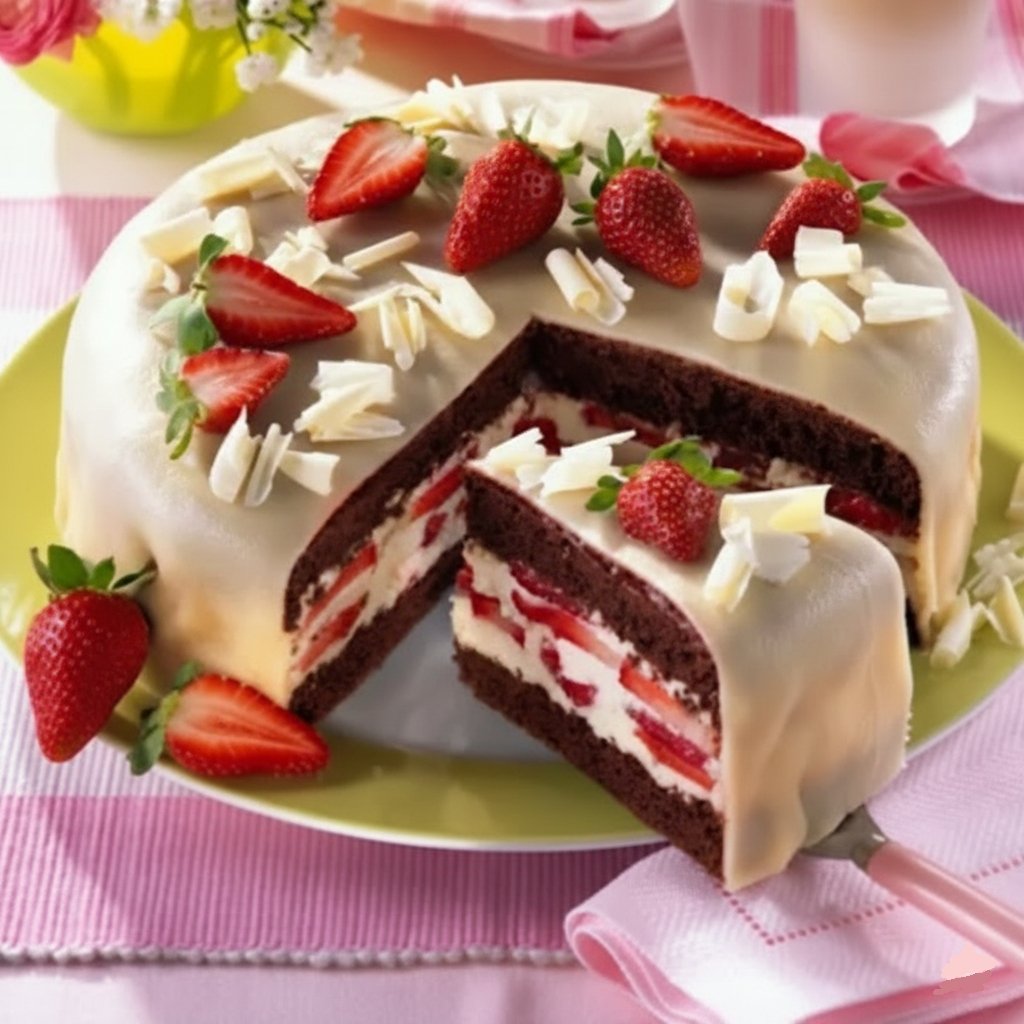 Tarta de chocolate blanco y fresas